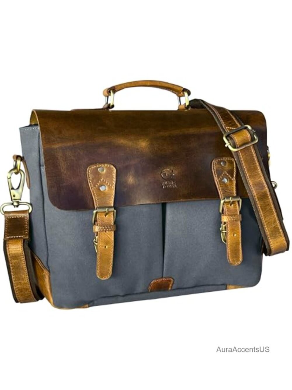 Leather Flap Canvas Messenger Bag 14 Inch Laptop Padded Compartments Satchel